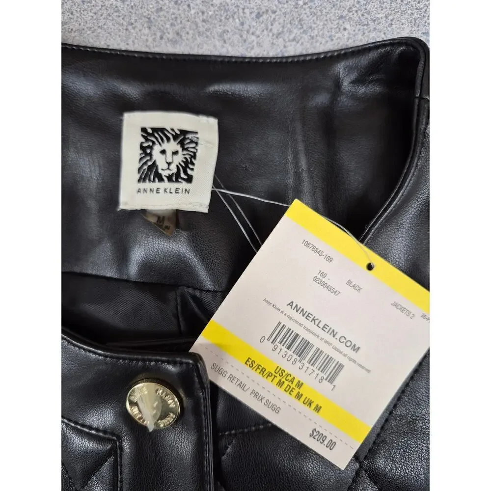 NWT Anne Klein Black Diamond Quilted Polyester Jacket Sz M NWT $209 Leather Like